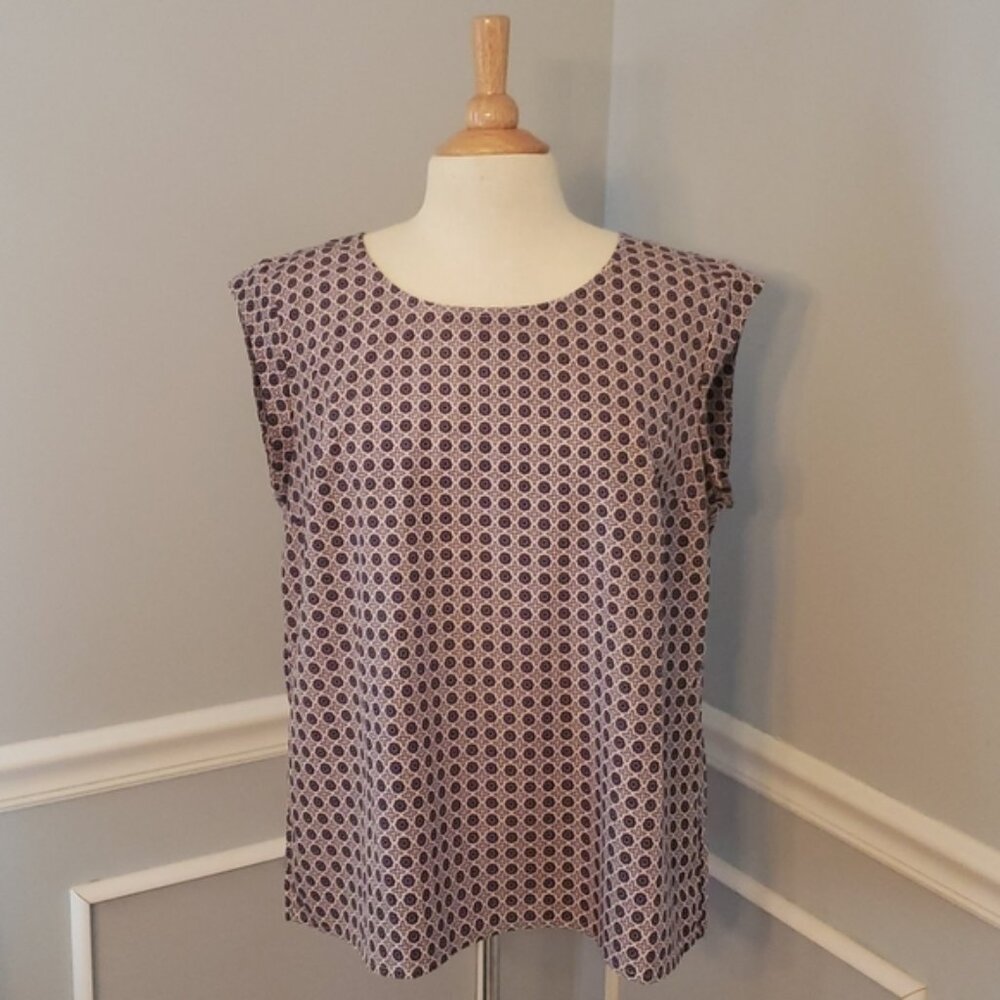 MERONA Boho Floral Geometric Scoop Neck Office Casual‎ Cap Sleeve Shell Top XL